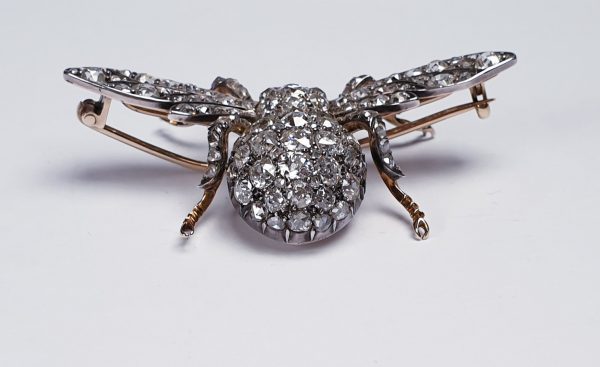 Antique Victorian Old Mine Cut Diamond Bee Brooch, 10.00 carats