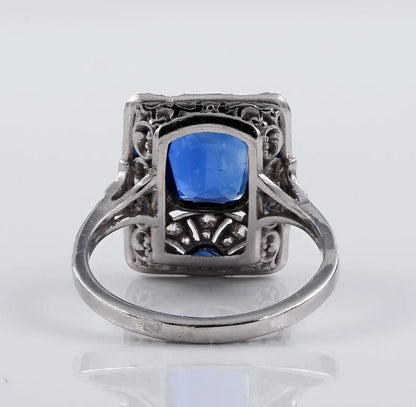 Art Deco French Burma Sapphire and Diamond Cocktail Ring in Platinum