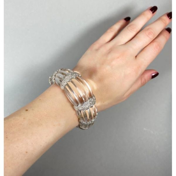 Rock Crystal and Diamond Cuff Bangle Bracelet, 7.00 carats