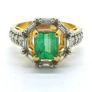 Emerald and Diamond Cluster Dress Ring in 21ct Gold