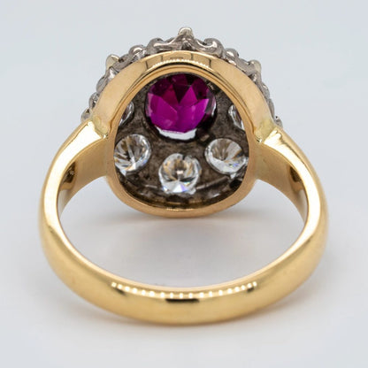 Vintage 1ct Ruby and 1.20ct Old Mine Cut Diamond Cluster Engagement Ring