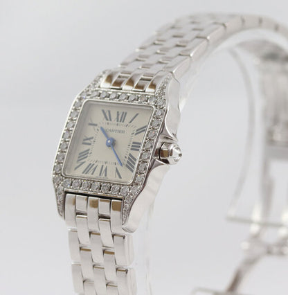 Cartier Ladies Santos Demoiselle Diamond 18ct White Gold Quartz Watch, 18ct white gold bracelet with a double-fold hidden 18ct white gold clasp, with Cartier Box and Cartier service papers dated 2018