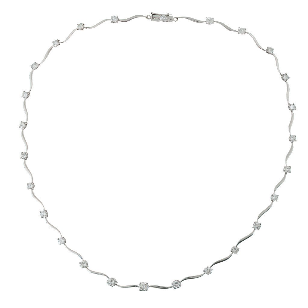 18ct White Gold & Diamond Wave Necklace