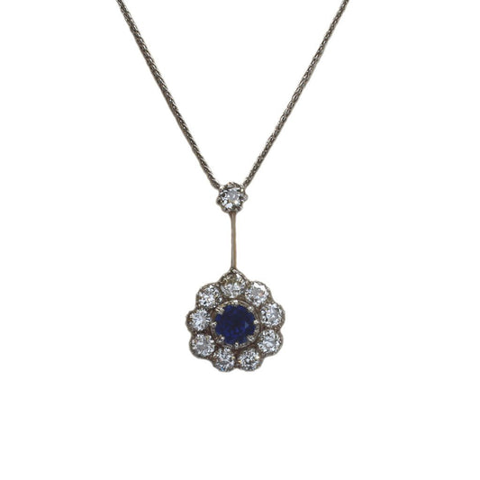 Antique Sapphire & Diamond Cluster Drop Pendant