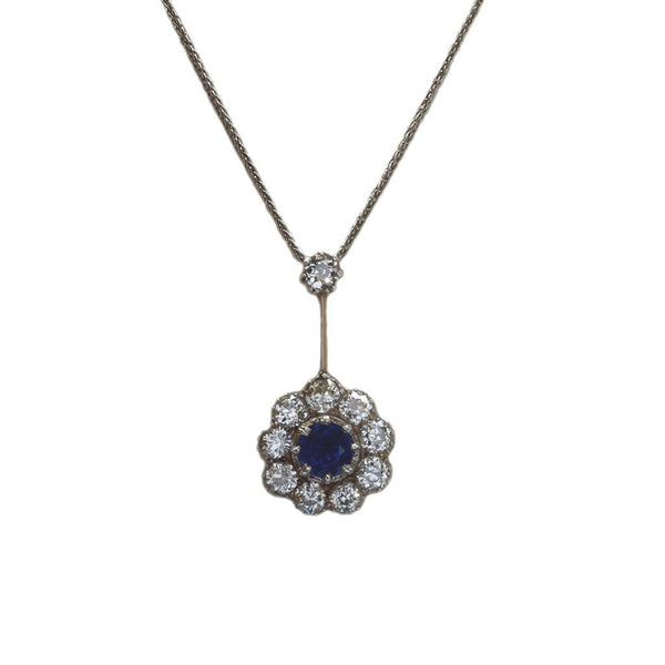 Antique Sapphire & Diamond Cluster Drop Pendant