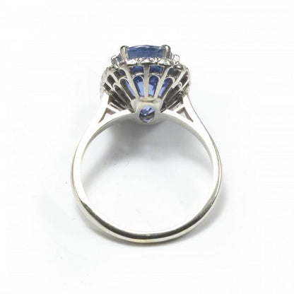 7.27ct Natural Sapphire and Diamond Cluster Ring in Platinum, Certified