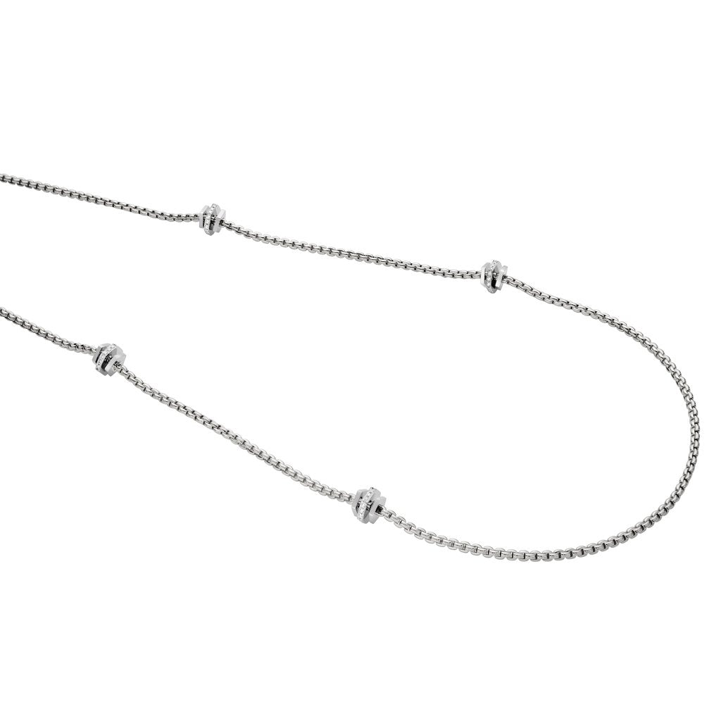 FOPE 18 Carat White Gold Long Necklace With Diamond Set Rondels