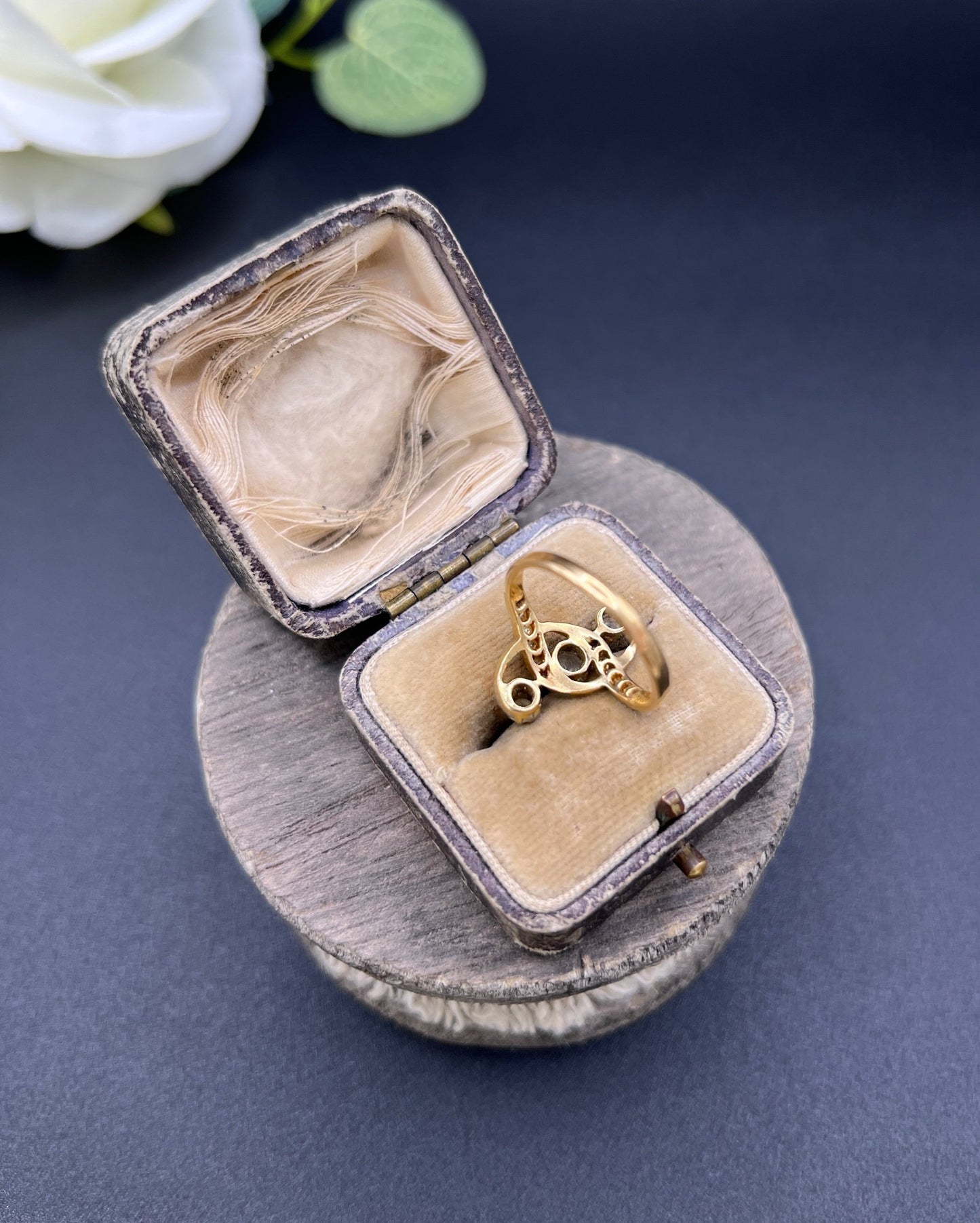Antique 18 ct Gold And Platinum, 3 Stone Diamond Belle Époque Ring