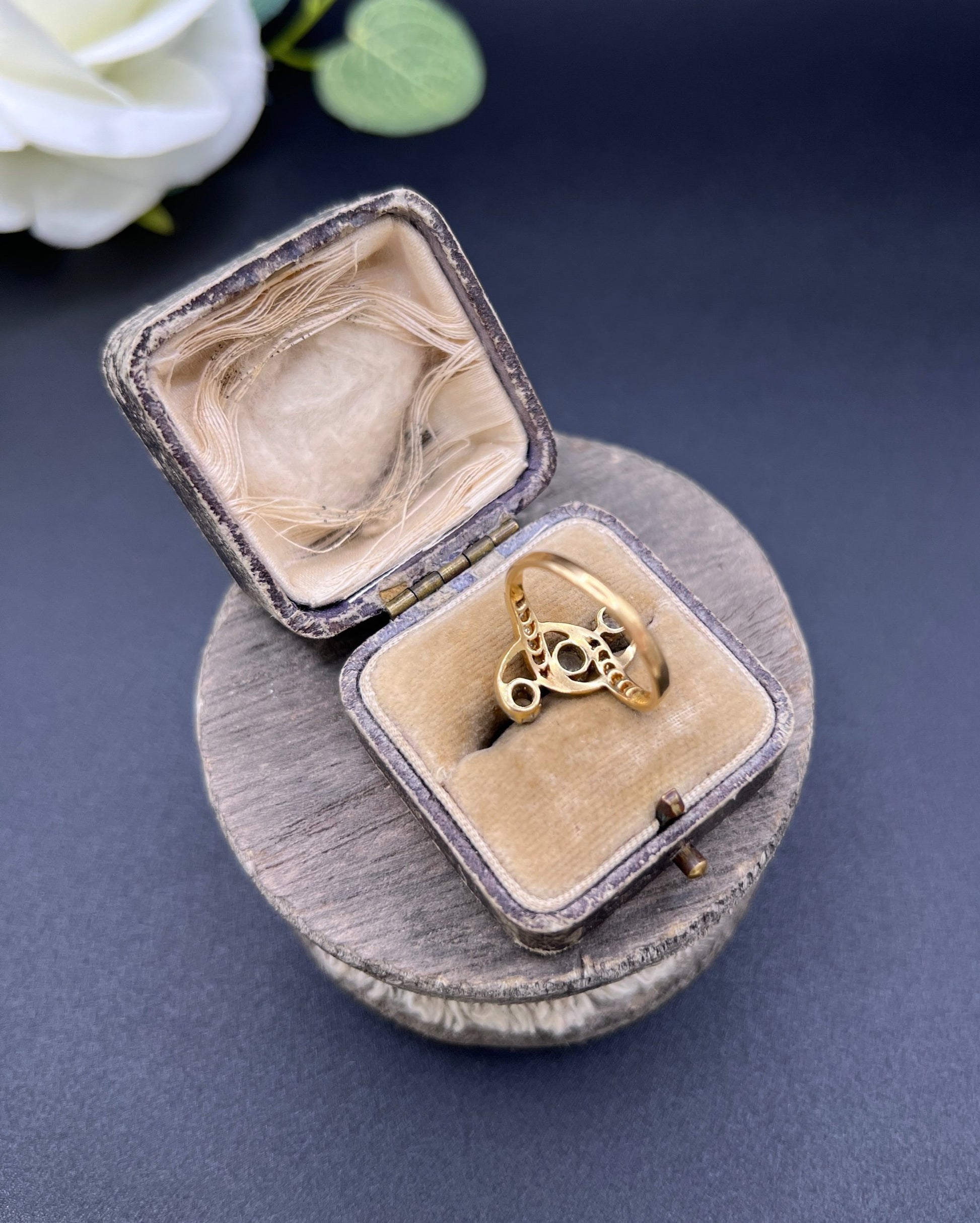 Antique 18 ct Gold And Platinum, 3 Stone Diamond Belle Époque Ring