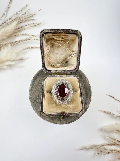 Antique Platinum Tourmaline And Diamond Cluster Ring