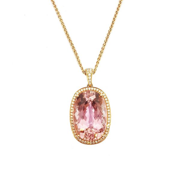 Cushion Cut Kunzite and Diamond Necklace, 31.64 carats, 18ct Rose Gold
