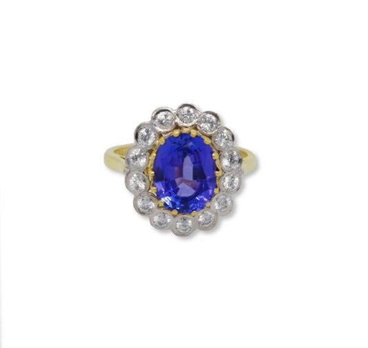 Tanzanite and Diamond Cluster Ring, 2.85 carat total, 18ct Gold