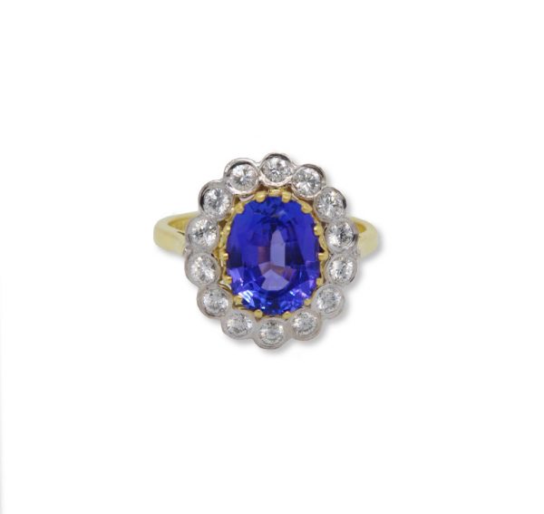 Tanzanite and Diamond Cluster Ring, 2.85 carat total, 18ct Gold