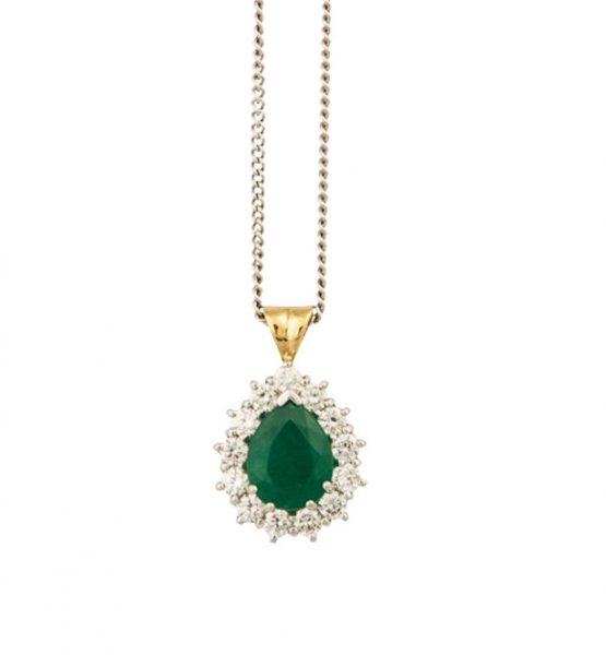 Pear cut Emerald and Diamond Cluster Pendant, 3.31 carats, 18ct Gold