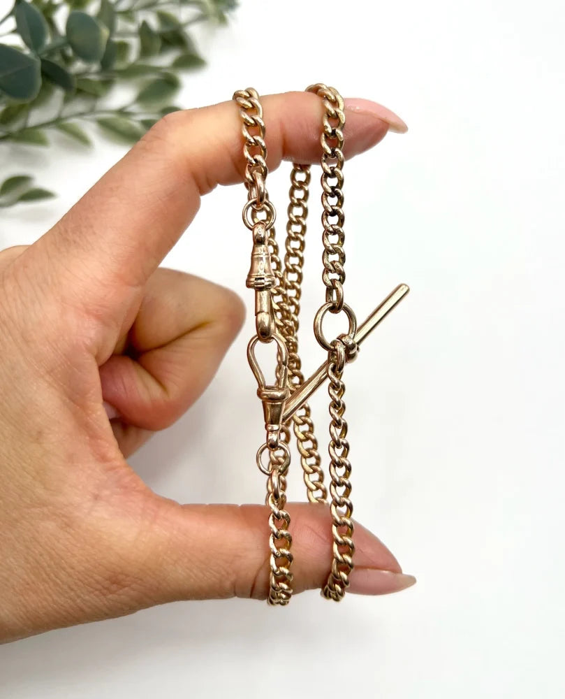 Edwardian Antique 9ct Rose Gold Curb Link Albert Chain Necklace