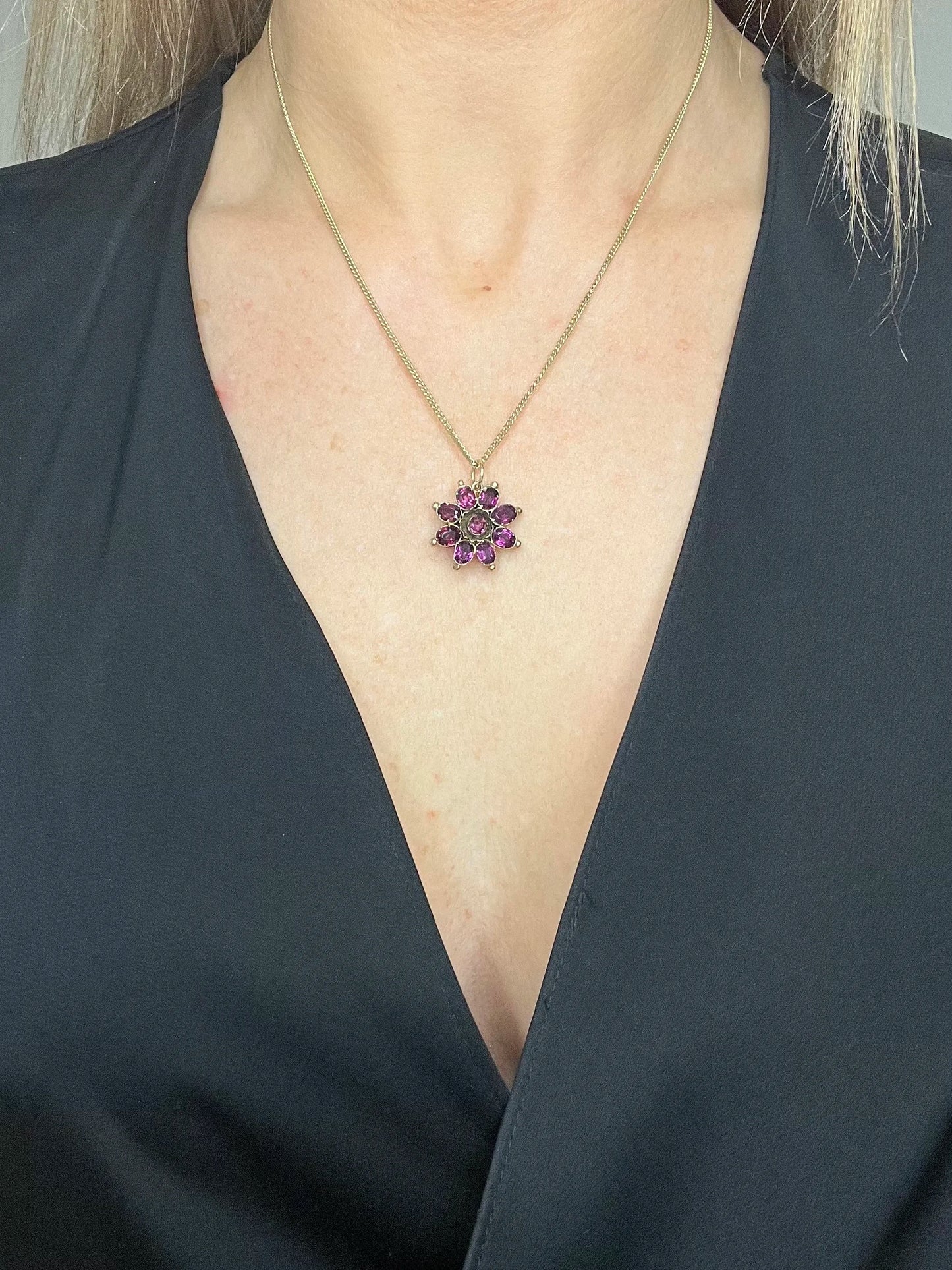 Antique 9ct Rose Gold, Early Victorian Almandine Garnet Floral Pendant
