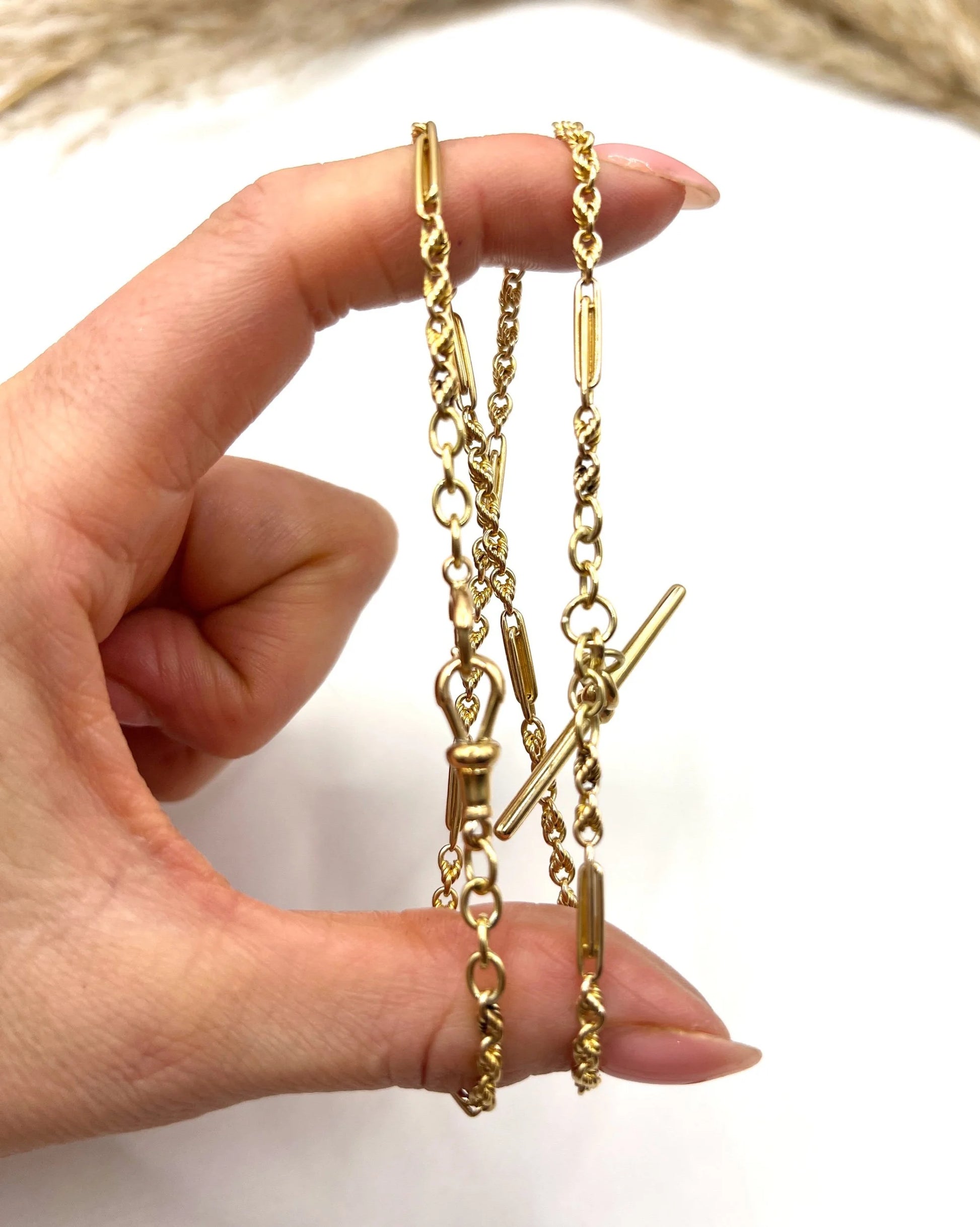 Antique 18 Carat Yellow Gold Albert Chain Fancy Paperclip Knot Link Necklace