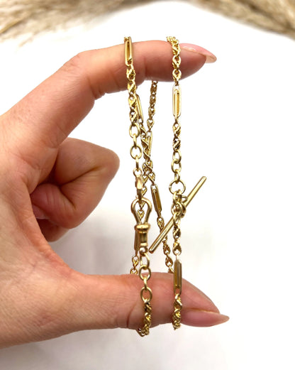 Antique 18 Carat Yellow Gold Albert Chain Fancy Paperclip Knot Link Necklace
