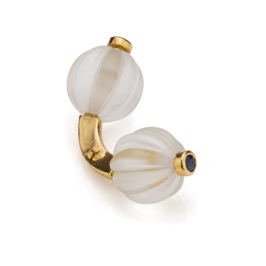 Vintage French Carved Rock Crystal Cufflinks with Sapphires