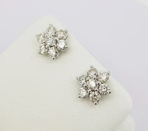 Diamond Floral Cluster Stud Earrings, 2.00 carat total, 18ct white gold