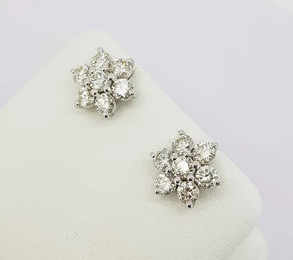 Diamond Floral Cluster Stud Earrings, 2.00 carat total, 18ct white gold