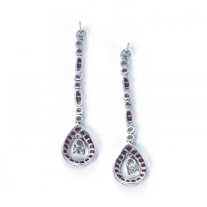 Contemporary Ruby and Diamond Drop Earrings, 2.90 carats