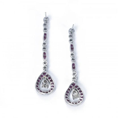Contemporary Ruby and Diamond Drop Earrings, 2.90 carats