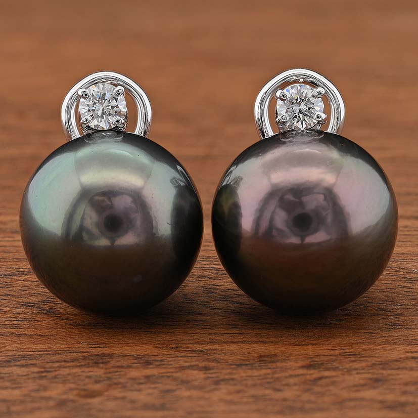 Black Tahitian Pearl and Diamond Earrings