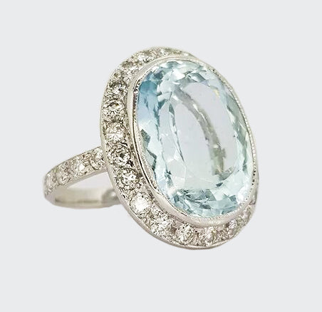 22ct Aquamarine and Diamond Oval Cluster Ring in 18ct White Gold