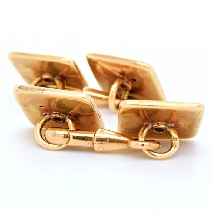 Art Deco Diamond White Enamel and Gold Cufflinks