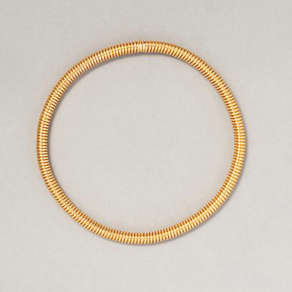 Vintage 18ct Yellow Gold Tubogas Collar Necklace, Mid 20th century Circa 1960s. Master mark Weingrill