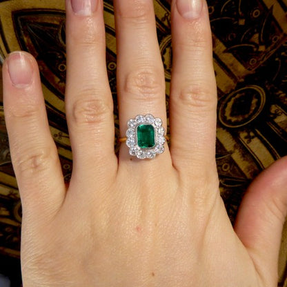 Emerald-Cut Emerald and Diamond Floral Cluster Ring, 2.75cts, 18ct Gold