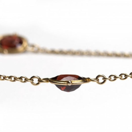 Antique Edwardian Garnet and Gold Long Chain Necklace, Circa 1910