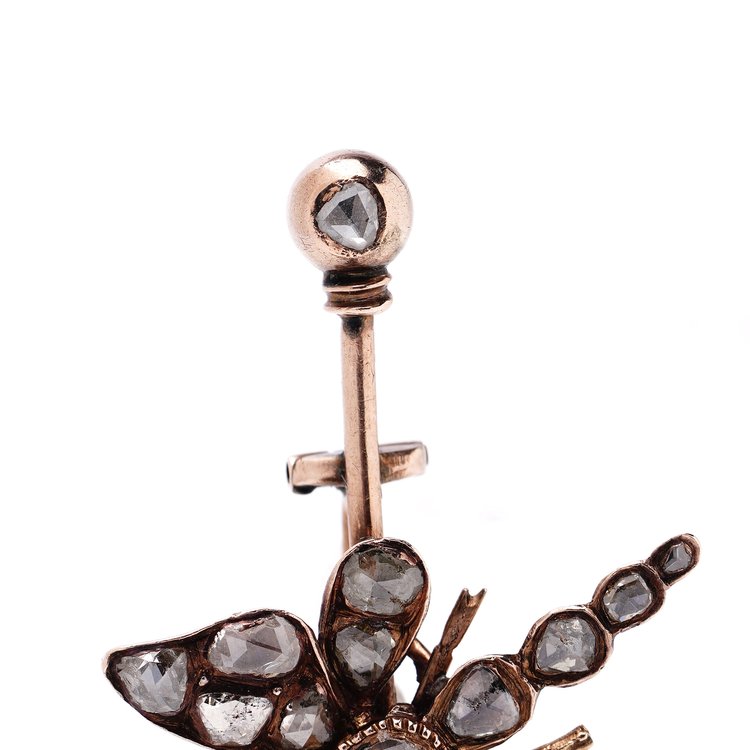 Antique Victorian 2.96ct Rose Cut Diamond Dragonfly Butterfly Pin Brooch