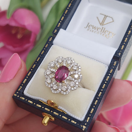 Certified Natural No Heat 1.17ct Ruby and Diamond Cluster Dress Ring