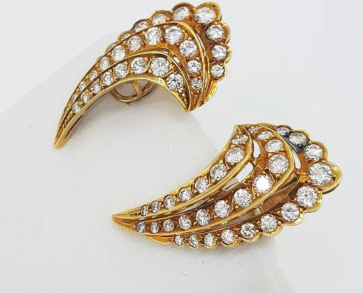 Diamond and 18ct Yellow Gold Angel Wing Clip On Earrings