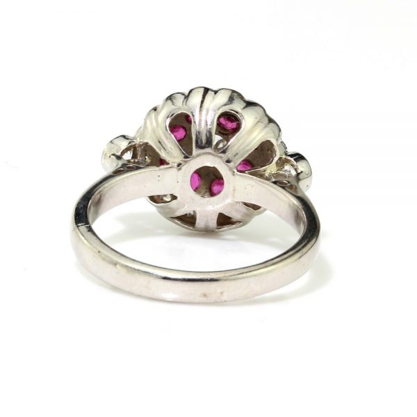Vintage Ruby and Diamond Cluster Dress Ring in 18ct White Gold