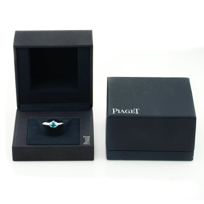 Vintage Piaget 1ct Oval Blue Topaz Ring in 18ct White Gold Ring with Diamond Accent, with original Piaget box