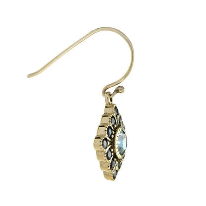 Blue Topaz and Sapphire Floral Cluster Drop Earrings