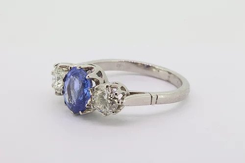 Sapphire and Diamond Three Stone Trilogy Ring in Platinum