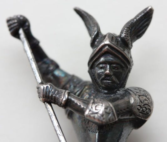 Art Nouveau Perseus and The Dragon Silver Stickpin Brooch; Perseus wearing Minerva’s winged hat in fight with dragon to free Andromeda, Circa 1900