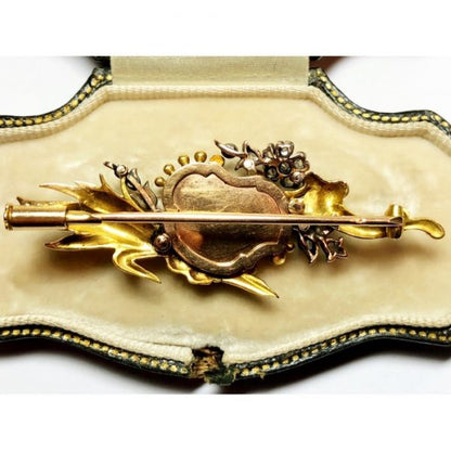 Antique French Diamond and Gold Portrait Brooch, Art Nouveau / Victorian, Circa 1890