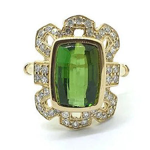 Green Tourmaline and Diamond Cluster Dress Ring