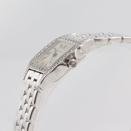 Cartier Ladies Santos Demoiselle Diamond 18ct White Gold Quartz Watch, 18ct white gold bracelet with a double-fold hidden 18ct white gold clasp, with Cartier Box and Cartier service papers dated 2018