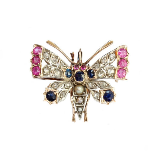 Multi Gem Set Butterfly Brooch