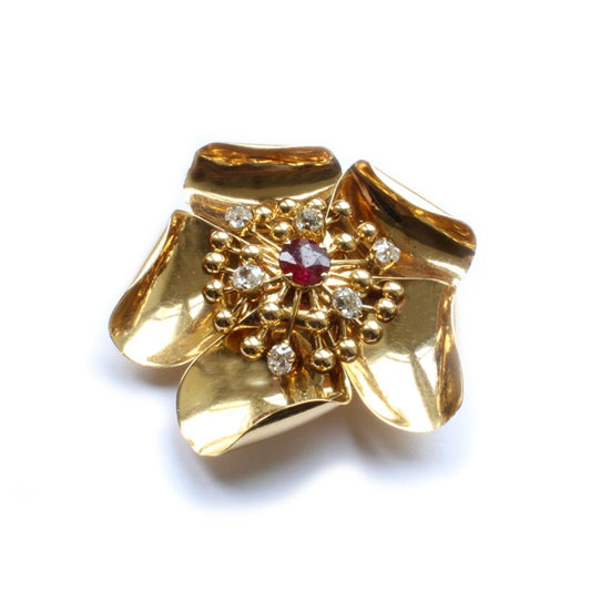 Vintage Ruby & Diamond Flower Brooch
