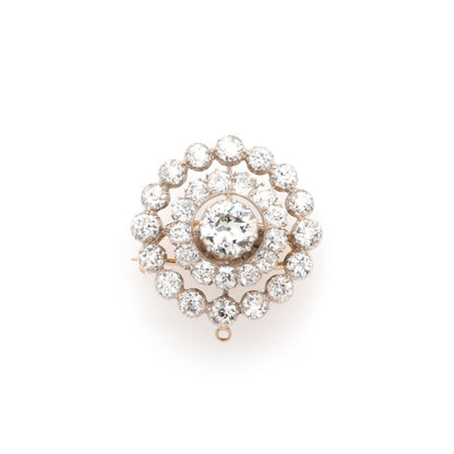 Victorian 18 Carat Yellow Gold Diamond Target Brooch/Pendant