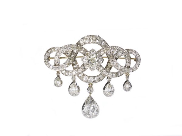 Antique Georgian Pear Drop Old Cut Diamond Brooch, 13.00 carat total