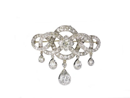 Antique Georgian Pear Drop Old Cut Diamond Brooch, 13.00 carat total