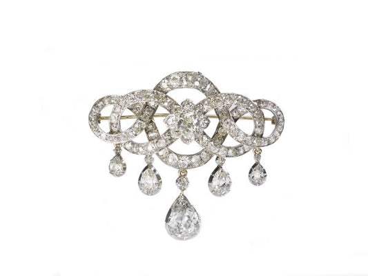 Antique Georgian Pear Drop Old Cut Diamond Brooch, 13.00 carat total